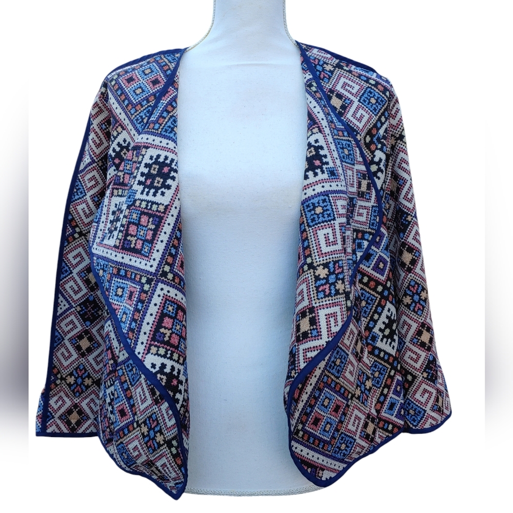 Jade Melody Tam Woven Cardigan Aztec Open Front Southwestern Boho Small